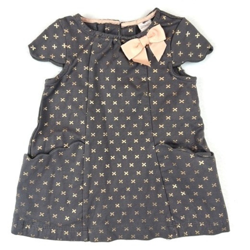 Catherine Malandrino Dress Grey Gold Metallic X Bow Kids 24M